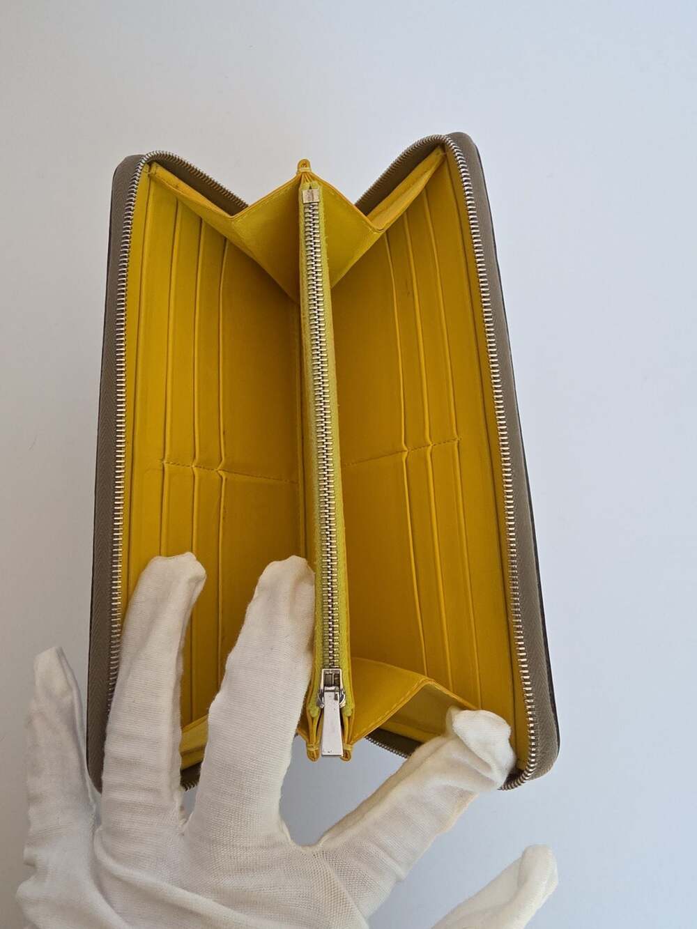 Céline Large Zip Around Multifunction Wallet in Grained Calfskin Taupe and Yello - Picture 11 of 16